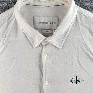 Calvin Klein Jeans Knit White Ivory Long Sleeve Button Up Shirt Slim Fit 2XL